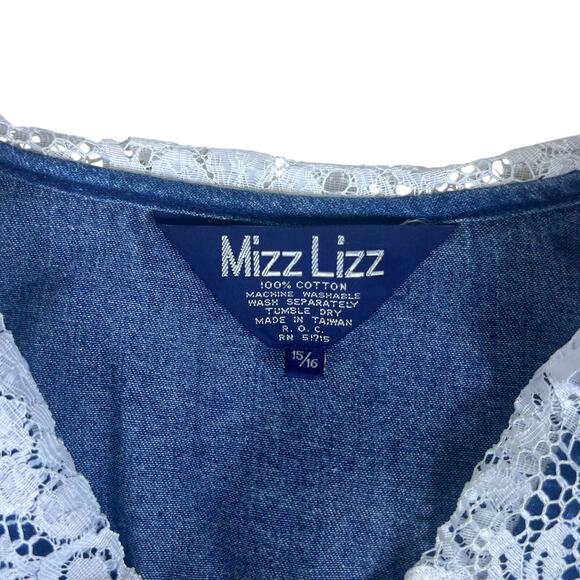 Vintage 80s Denim Prairie Dress Lace Collar M/L Cottagecore Coastal Cowgirl Midi - Picture 5 of 12